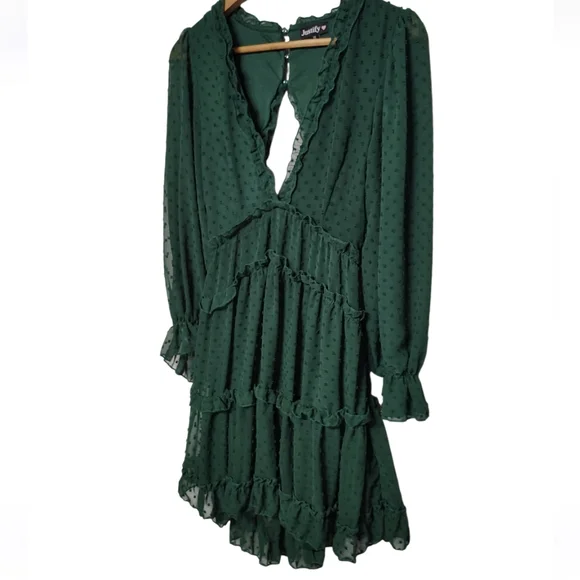 Justify Green Swiss Dot Ruffled Dress Size Medium Fairycore - Picture 7 of 9